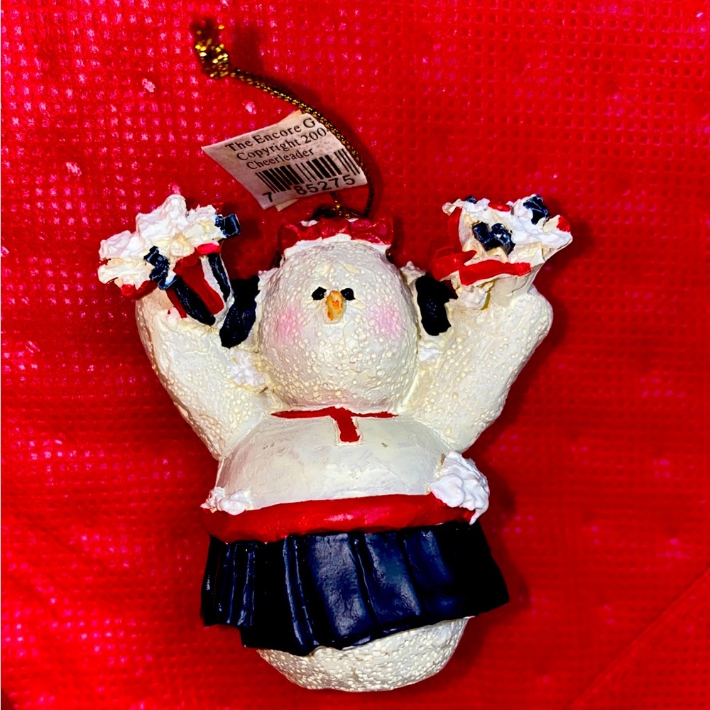 Cheerleader snowman hanging Christmas ornament